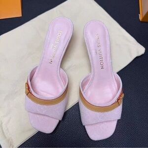 Louis Vuitton Pink Slide Mules with Tan Leather Trim